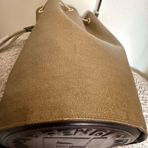 Fendi Beige Vintage Coated Canvas Bucket Hobo with Leather Base
